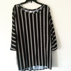 Blue yellow white striped blouse